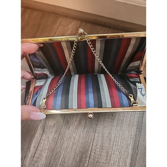 1960’s Black Patent Leather HL Clutch Wallet Stripes Handbag Vintage - Picture 3 of 7